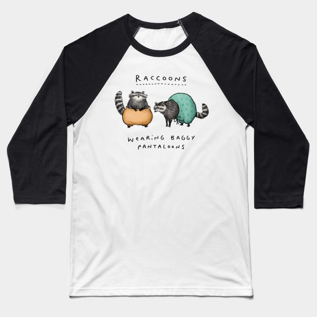 Raccoons Wearing Baggy Pantaloons Baseball T-Shirt by Sophie Corrigan